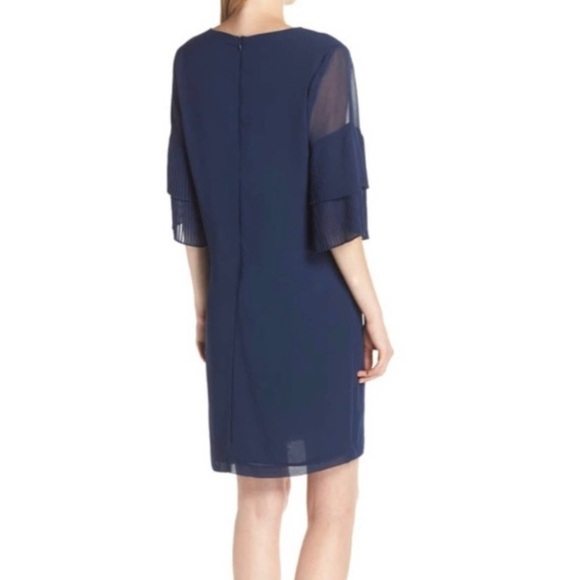 Sam Edelman Pleat Sleeve V Neck Chiffon Shift Dress - Picture 2 of 11